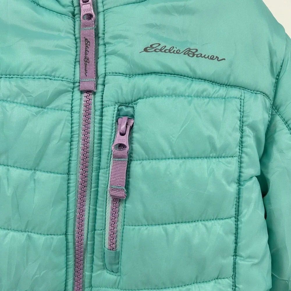 Eddie Bauer‎ Girls Reversible Jacket XS 5/6 Teal Sherpa Hooded Coat